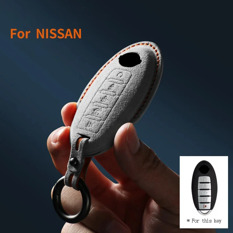 

Car Key Case Shell Keychain for Nissan Rouge Maxima Altima Sentra Murano Qashqai 5 Buttons Suede Leather Car Key Fob