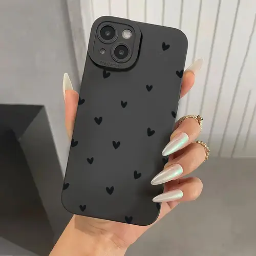 Black Love Heart Phone Case For iPhone 17 16 14 15 13 12 11 Pro Max X XR XS 7 8 15 16 Plus SE Shockproof Silicone Soft Cover - Image 2