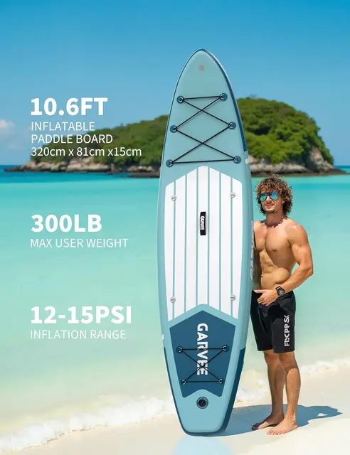 Inflatable Stand Up Paddle Board for Adults, 10.6ft x 33in Extra Wide SUP Board with Backpack, Hand Pump, 3 Fins, Kayak Seat, Action Camera Mount, Non-Slip EVA Deck, 400 lbs Capacity
