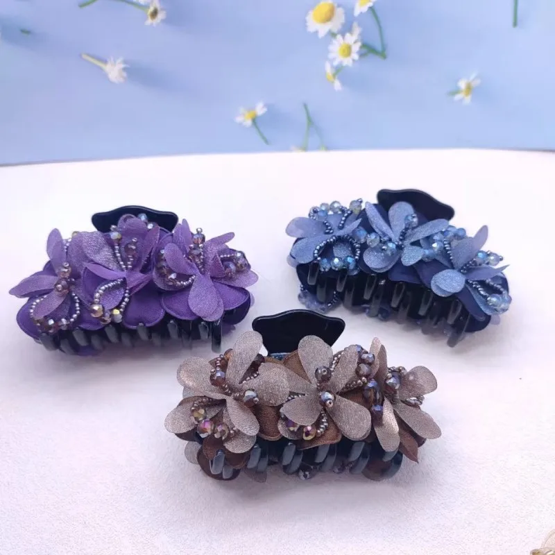 Neuer Stoff-Haarklammer mit Blumenmuster, klassische Haarklammer, florale Haaraccessoires für Frauen