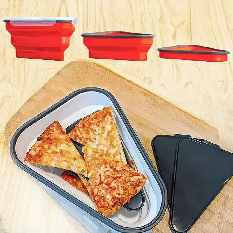 Lunch box portable food storage box Food Grade Silicone Folding Pizza Box Reusable Triangle For Pizza Packing Box Take Away