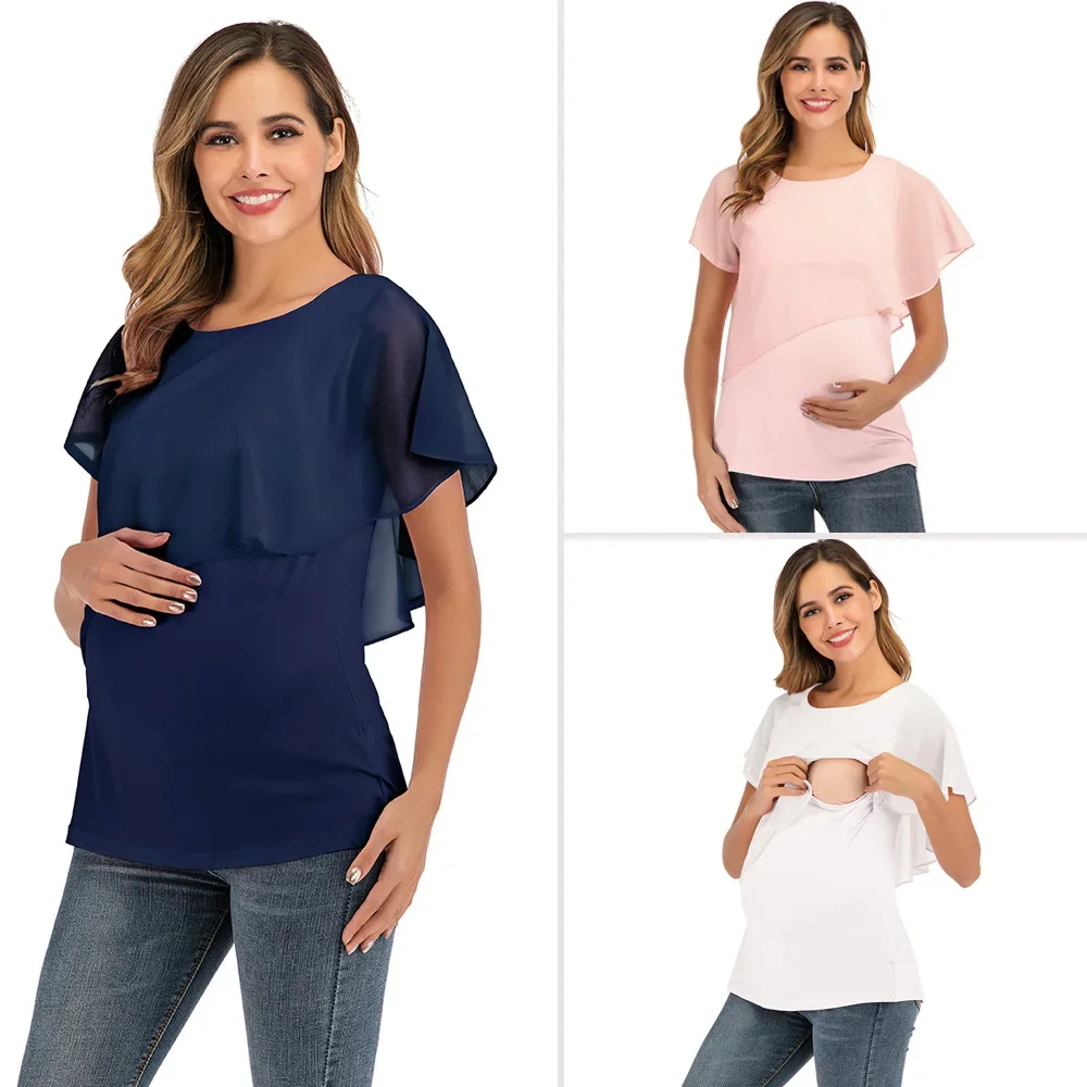 

Women's Maternity Clothes Pregnant tops T-shirt Summer Breastfeeding Clothing Short Sleeve Pregnancy Clothes Chiffon Tee Shirt