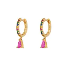  KEYOUNUO Gold Filled Stud Earrings Set For Women Ear Cuffs Colorful Zircon Dangle Hoop Earrings Fashion Party Jewelry Wholesale 