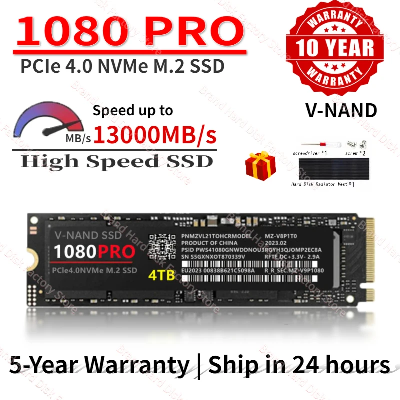 

1080PRO 4TB SSD Original Brand SSD M2 2280 PCIe 4.0 NVME Read 14000MB/S Solid State Hard Disk For Desktop/PC/PS5 Game Laptop