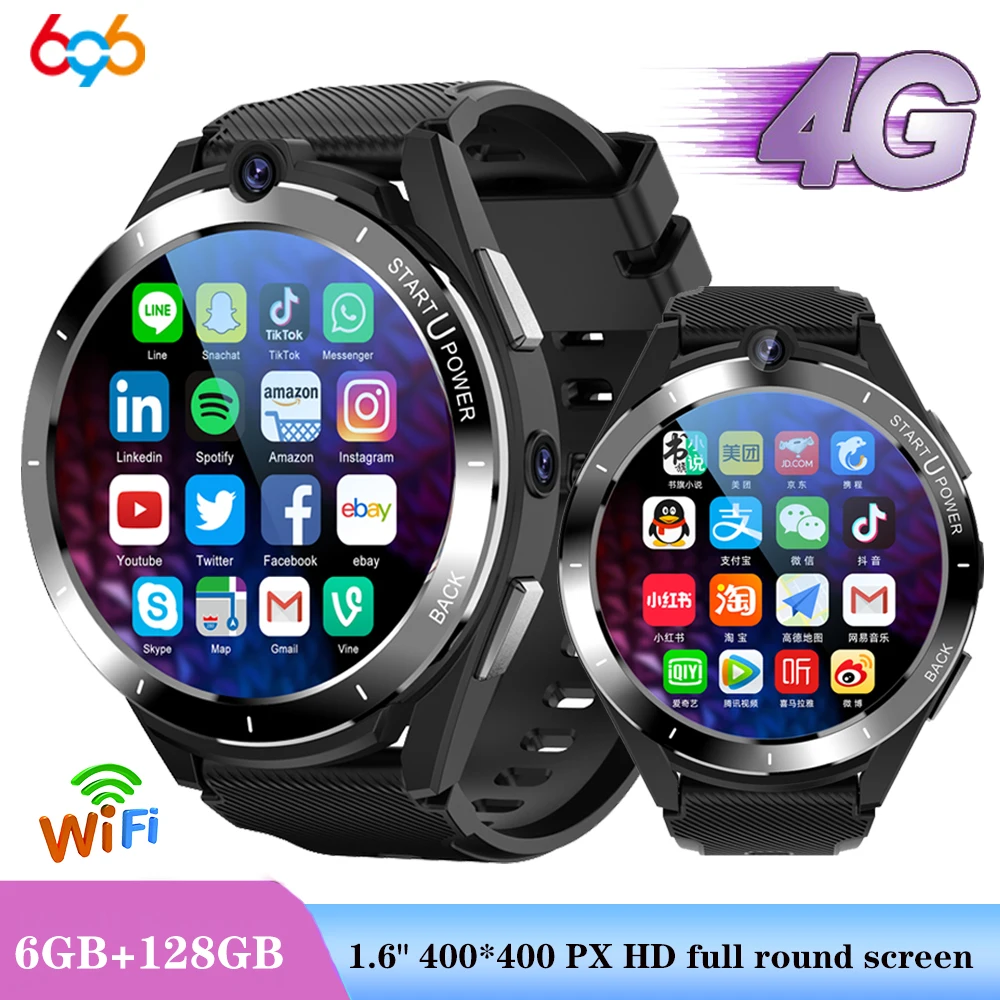 풀 넷콤 스마트 워치 남녀공용 스마트워치, 듀얼 카메라 심박수 스포츠 워치, 4G, RAM, 6GB, ROM, 128GB, GPS, 와이파이, HD 영상 통화, Z40