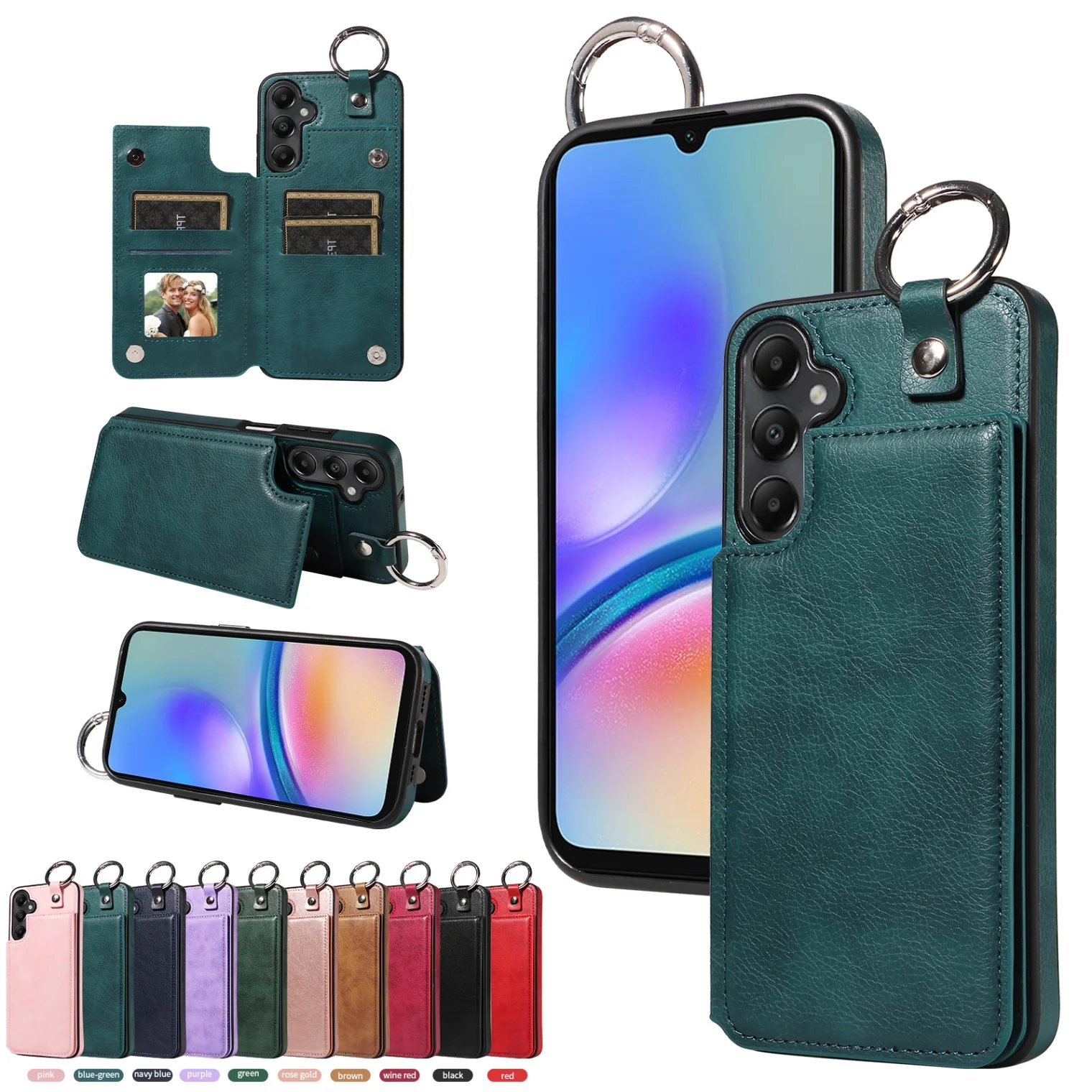 Leather Wallet Phone Case with Ring Holder & Card Slot - Shockproof Cover