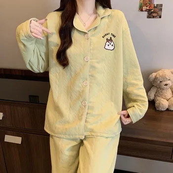 رسالة الكلب Kawaii التطريز ملابس نوم عصرية للنساء Y2K طويلة الأكمام التلبيب الرقبة منامة مجموعة الخريف الشتاء 2 قطعة مجموعة منامة 3