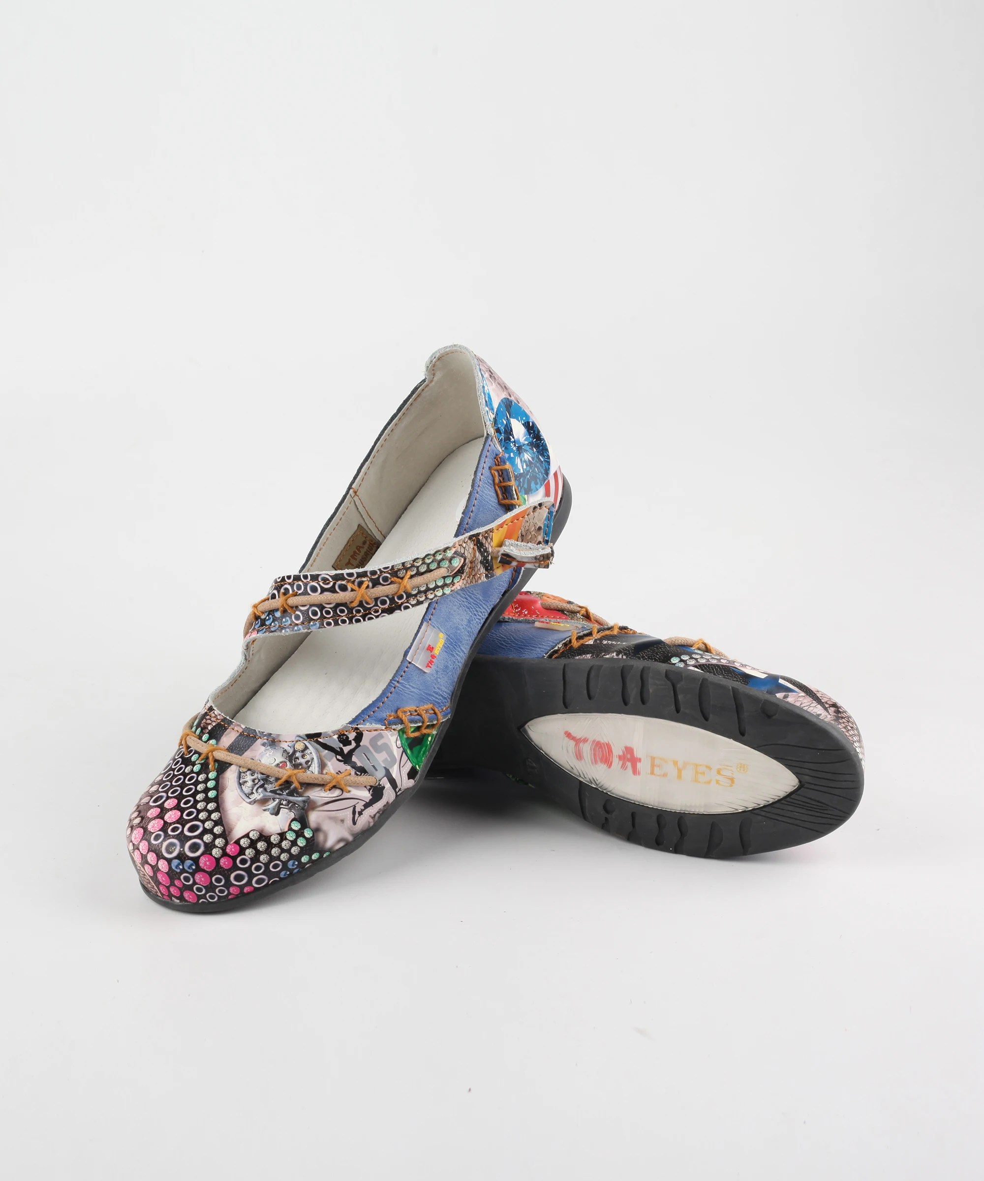 TMA EYES Women's Ethnic Unique Mix and Match Leather Open-back Sandals