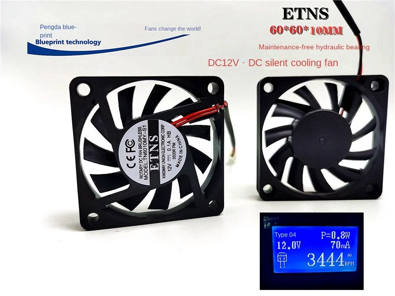 

New 6010 Hydro Bearing 12v0. 1A Mute 60*60 * 10mm Brushless DC Chassis Cooling Fan 60*60*10MM