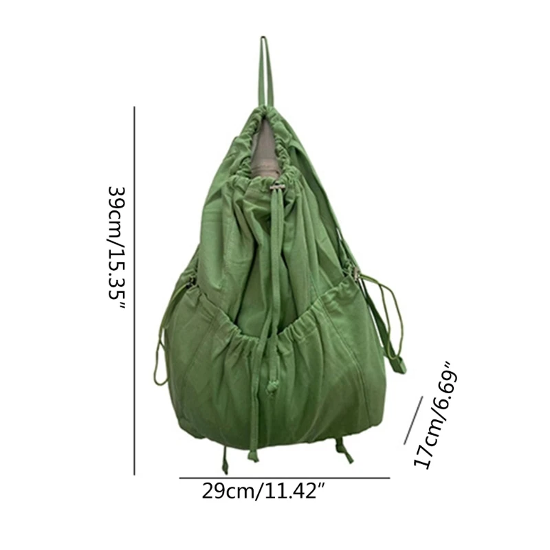 Fashion Canvas Backpack for Women Teenager Ruched Student Bag Drawstring School Bag Travel Large Daypack
