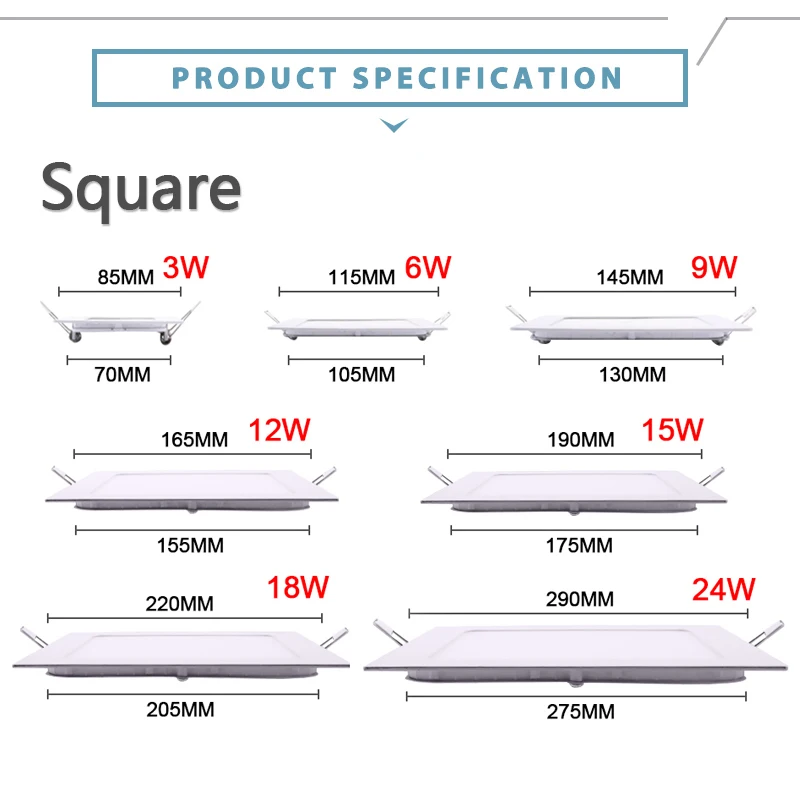 LED Ultra thin Downlight lamp 24W 18W 12W 9W 6W 3W AC110V 220V led ceiling recessed grid downlight slim round square panel light