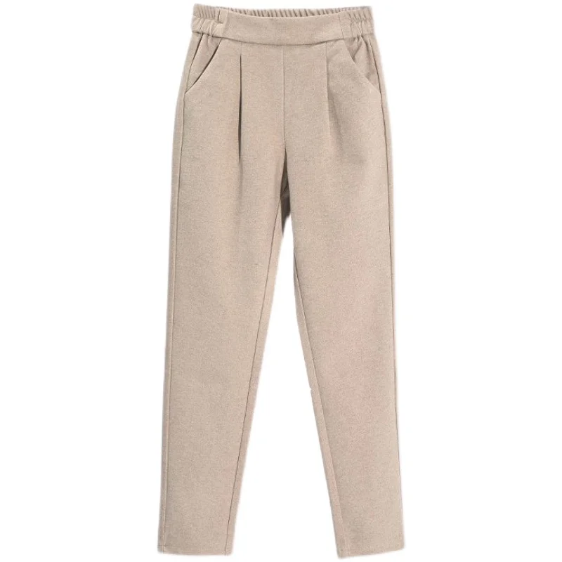 3 Colors Woolen Pants Women's Harem Pencil Pants 2024 Autumn Winter High Waist Elastic Korean Style Lady Suit Pants Trousers 3