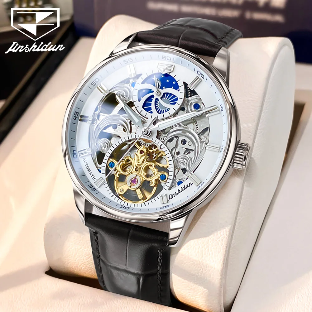 

TAXAU Top Luxury Brand Men Automatic Mechanical Watch Unique Skeleton Dial Leather Strap Homme Waterproof Classic Man Wristwatch