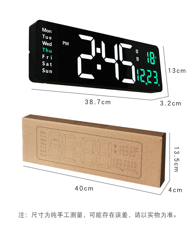Large Digital Wall Clock Temperature Date Electronic Clock with Backlight Wall-mounted Remote Control Large Display Wall Clock