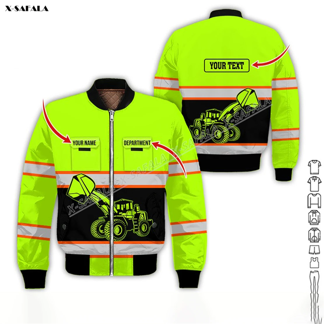 Custom Bucket Wheel Loader Truck 3D Printed Bomber Giacca Spessa Uomo Adulto Flight Pilot Zipper Coat Warm Uniform Workwear Safety