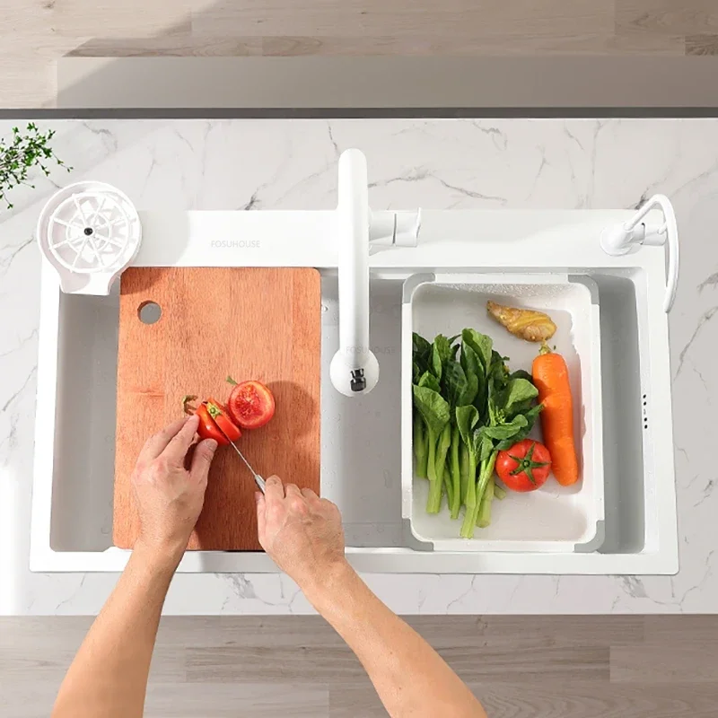 Stainless Steel White Kitchen Sinks Home Raindance Waterfall Nano Large Single-slot Dishwashing Basin Luxury Kitchen Accessories 5