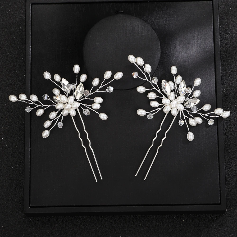 Bridal Hairpins Silver Rhinestone Headpiece for Women Pearl Wedding Hair Accessories Jewelry Handmade Party Headdress Ornament hair accessories,bridal hair accessories,crown headband