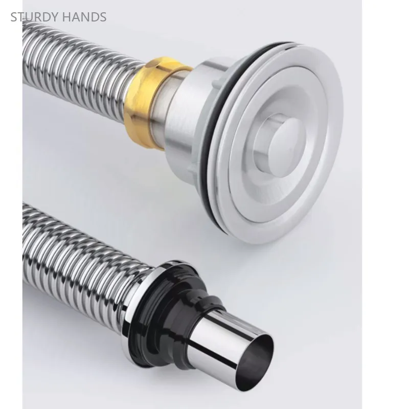 40-150cm High Temperature Resistance Stainless Steel Drain Pipe Kitchen Deodorant Drain Bathroom Hardware Accessories