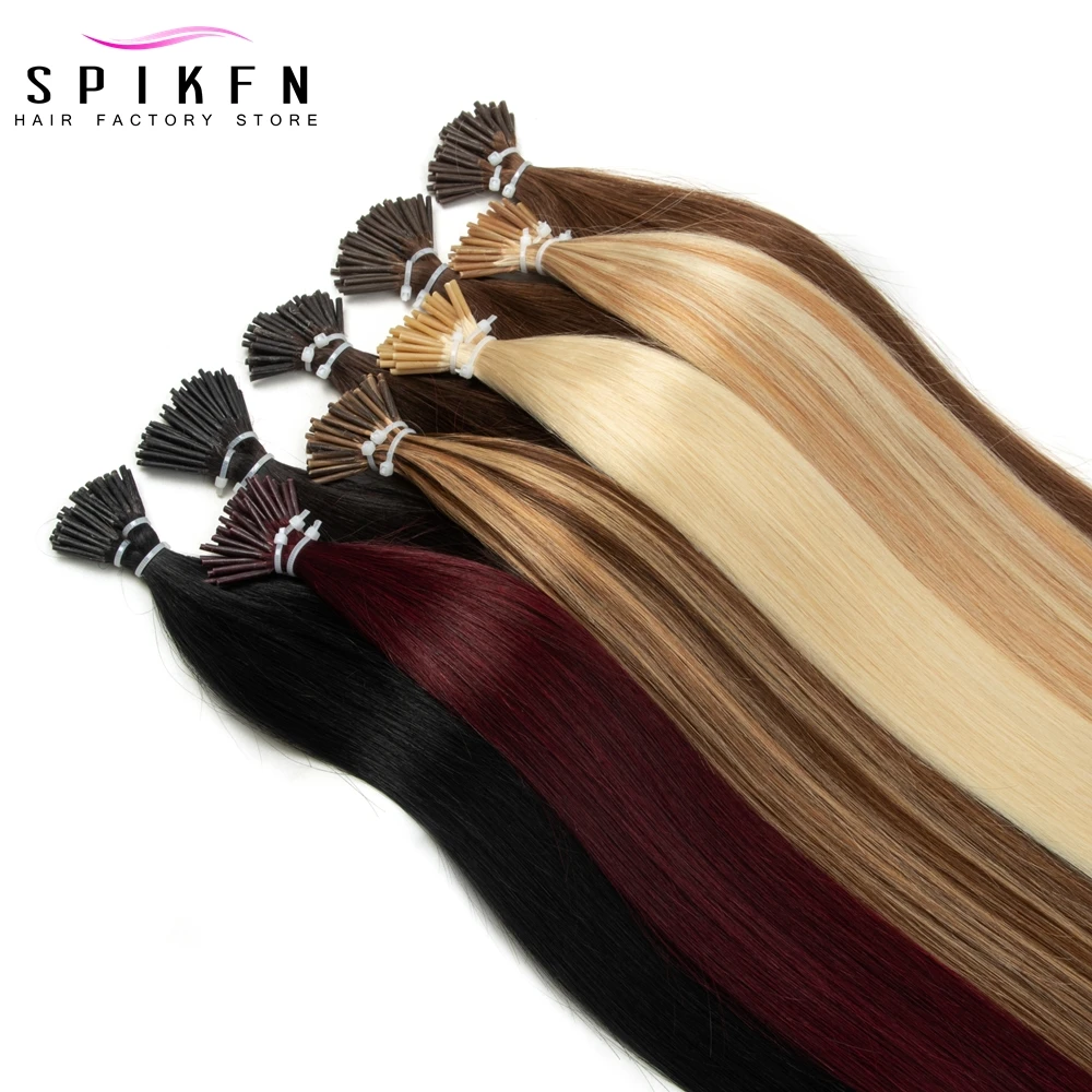 Straight I Tip Hair Extensions Natural Real Human Fusion Hair Extensions Little Thin Keratin 14-20 inches 30g No Rings