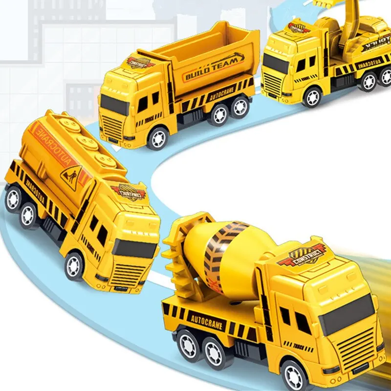 STEM Learning Friction Powered Engineering Trucks, Durable Mini Car Toys ,Ideal Birthday Gift & Party Favors (4 PCS)
