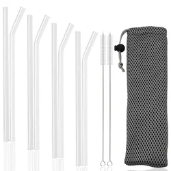 8 - Piece Multicolored Reusable Glass Drinking Straw Set with Cleaning Brush and Carry Bag (Transparent)