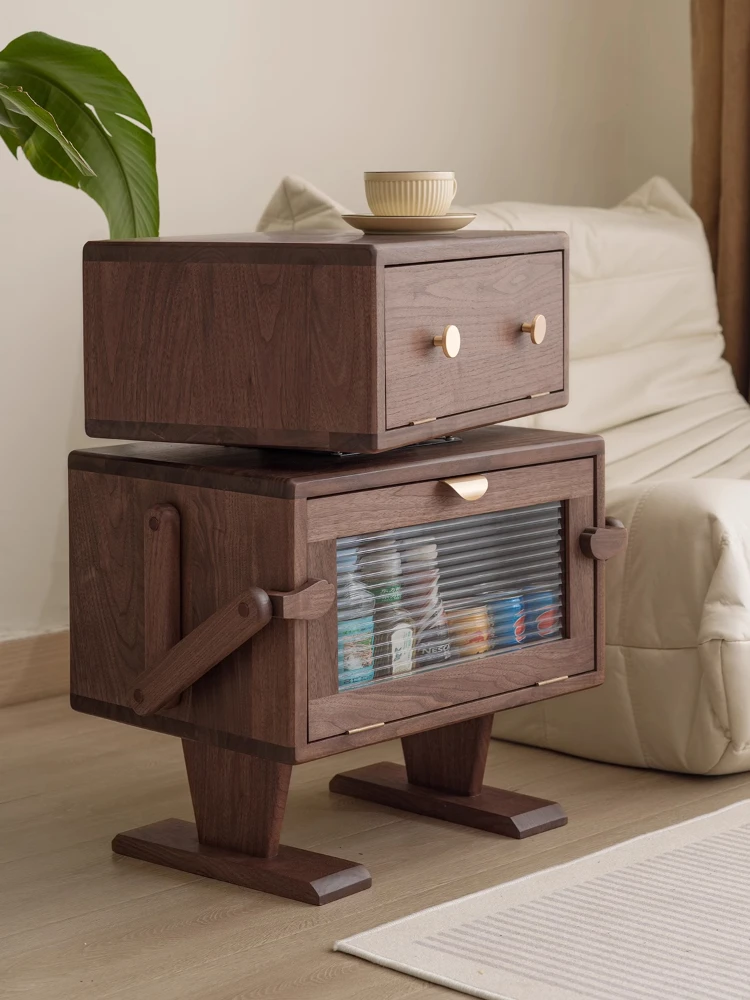 North American black walnut bedside table solid wood robot sofa side cabinet bedroom storage children cartoon creative chest