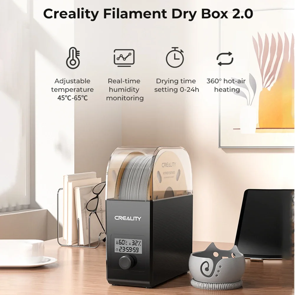 

Creality 3D Printer Filament Dry Box 1KG 2.0 Adjustable Temperature 45℃-65℃ Real-time Humidity Monitoring Hot-Air Heating 0-24h