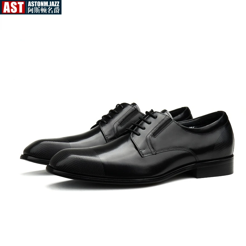 Italian Mens Dress Shoes Luxury Genuine Leather Summer Fashion Square Toe Black Business Social Oxfords Shoes