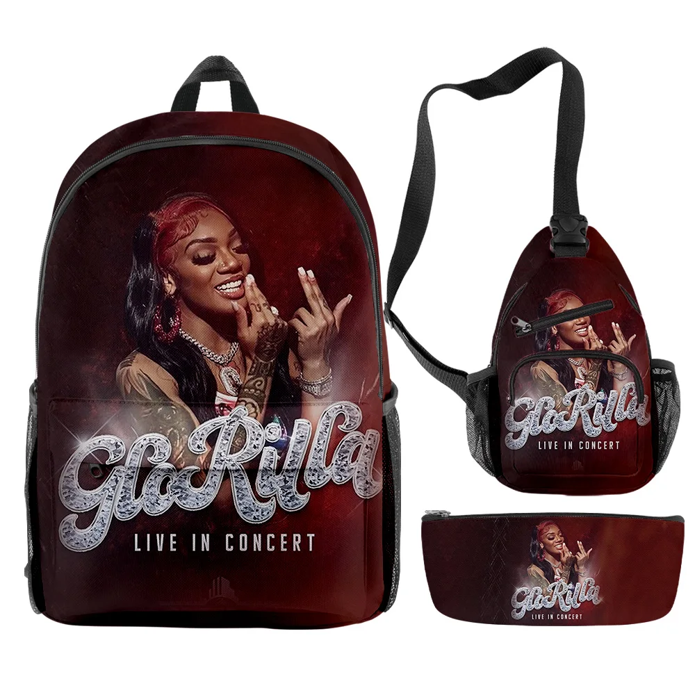 

Classic Fashion Funny GloRilla Rapper 3D Print 3pcs/Set pupil School Bags Trendy Travel Laptop Backpack Chest Bag Pencil Case