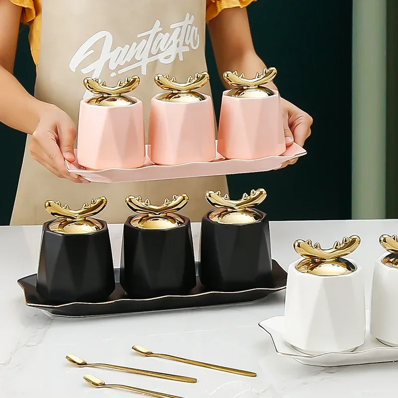 

Набор керамических кастрюль для приправ, бытовая кухонная кастрюля для сахарной соли MSG, кастрюля для приправ с ложкой, Кухонный Контейнер для хранения