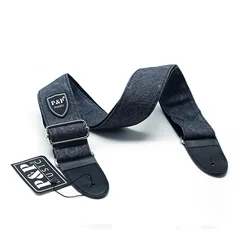 Vintage Embroidered Soft Guitar Strap with Secure Locking Clasp - 2.5 Inch Adjustable Belt (Black)