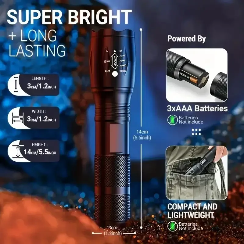 Powerful LED Flashlights Outdoor Zoom Tactical Torch Camping Light 5 Modes Waterproof Aluminium Alloy Hiking Lighting Lantern