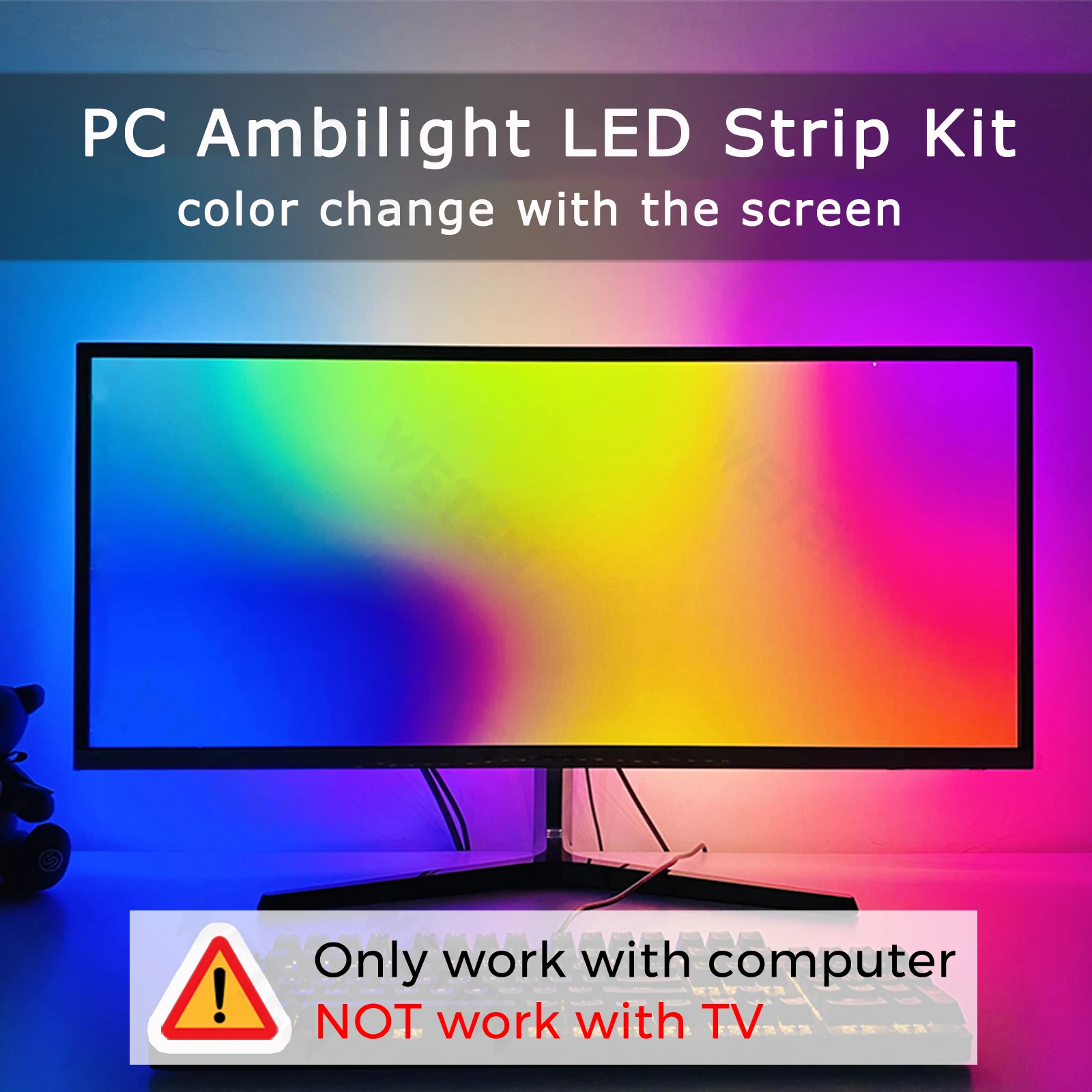Bande LED pour bureau de jeu, Bande LED RGBIC pour écran PC 24