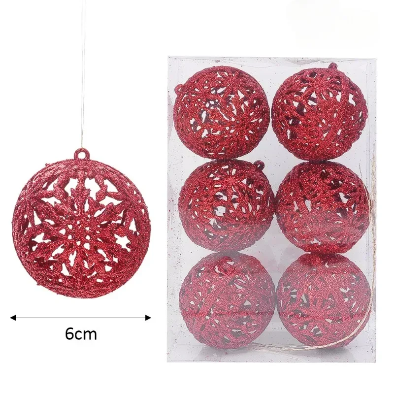 thumbnail image 1 of 6/24 piezas de bolas de adorno navideño de oro rojo para niños, juguetes con purpurina hueca para colgar en el árbol de Navidad, decoración para fiestas de Año Nuevo en el hogar, 1 of 5