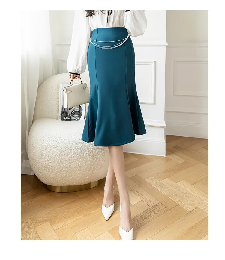 Skirts Women Solid Vintage Office Ladies Elegant Chic Korean Style A-line Summer Long Faldas Mujer High Waist Simple Hip Skirt midi skirt