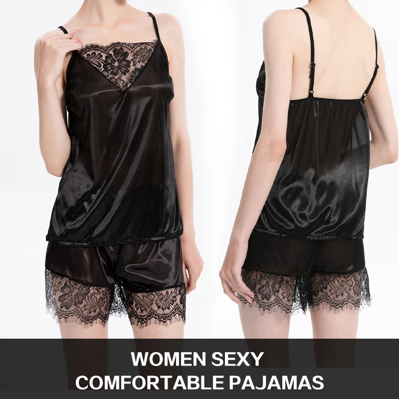 Women Pajamas Set Lace Pajama Sets Women Pijama Mujer Strap Sleeveless Sexy Sleepwear Short Lingerie Set Female Night Wear