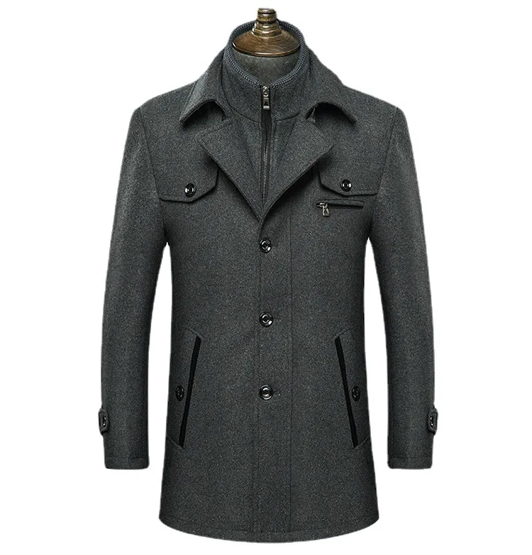 

Зимний мужской классический модный Тренч, мужской длинный Тренч, приталенное пальто, повседневная шерстяная теплая верхняя одежда, ветровка