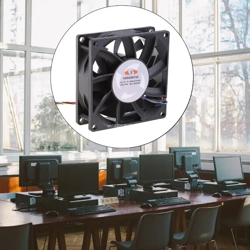 8025 볼 베어링 선풍기, KZ8025B012U 서버 냉각 선풍기, DC 12V, 1.00A, 80x80x25mm, 4 선 PWM 쿨러, 8cm, 80mm