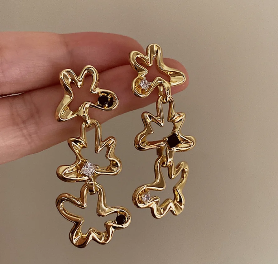 S925 silver needle vintage zircon gold flower gold plated alloy Earrings for women Fashion Jewelry