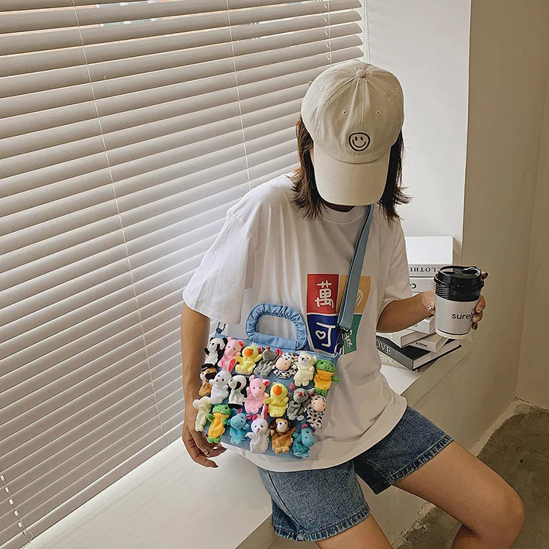 Funny Doll Bags for Women Trend 2024 Cartoon Cute Canvas Tote Bag Fashion Casual Handbags Party Beach Bucket Shoulder Bag Woman