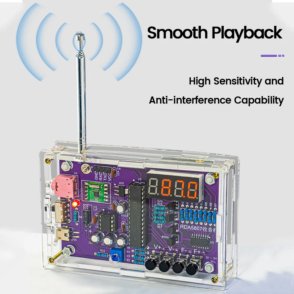 DIY FM Radio Electronic Kit Soldering Project Practice Solder Adjustable Frequency 87-108MHz Digital Display DIYRDA5807S