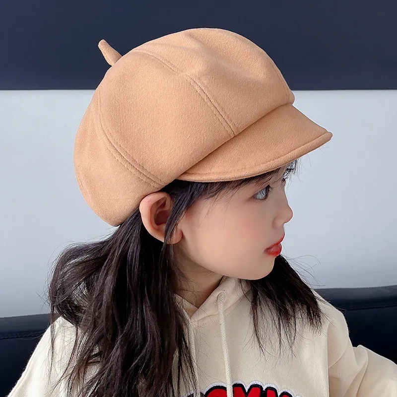 Autumn Winter Kids Newsboy Cap Boys Girls Octagonal Hat Vintage Soft Casual Berets Cap Visor Flat Hat Children Four Seasons Caps