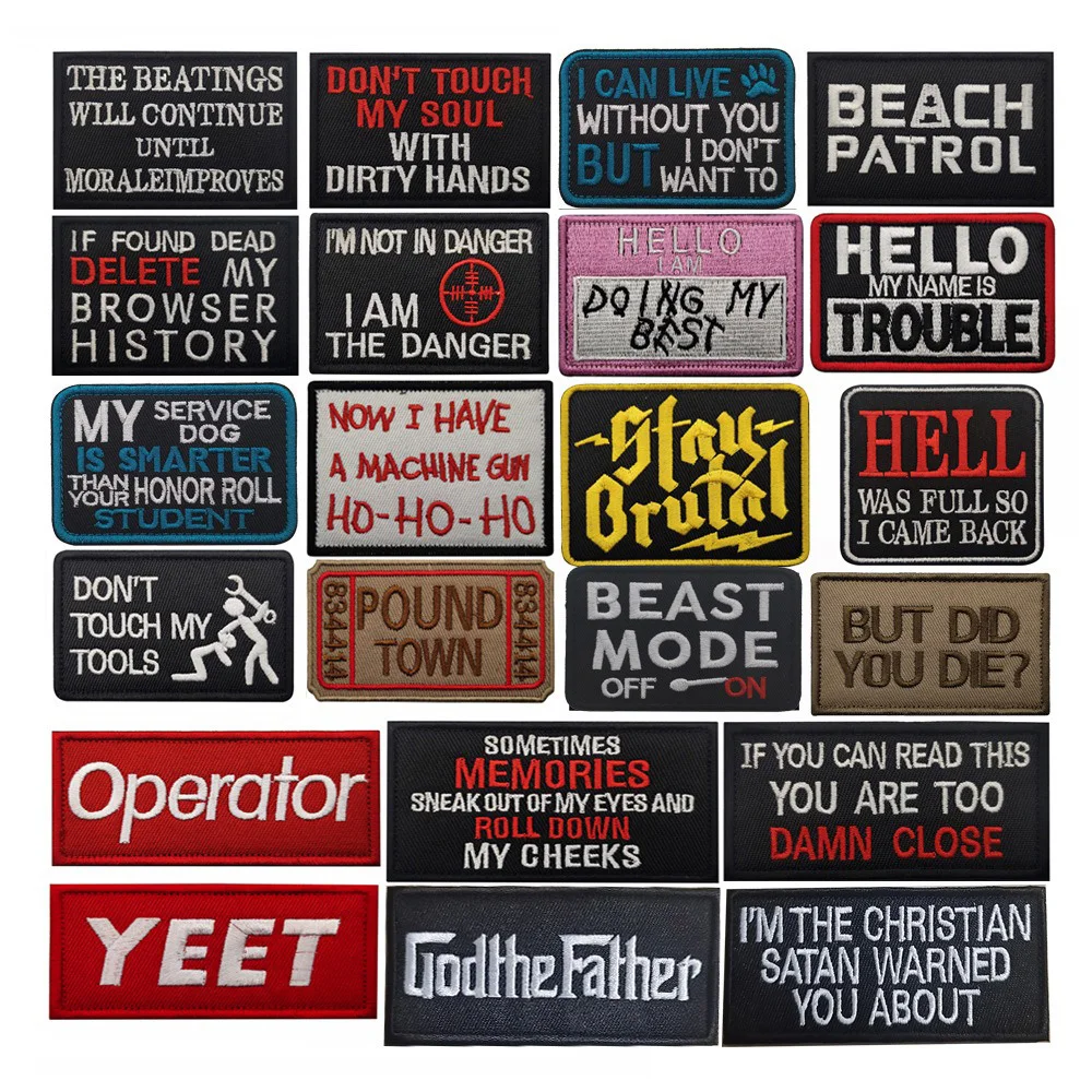 

New English Alphabet Embroidery Hello Writing Pad Patch Personalized Fun Badge Outdoor Bag Sticker Backpack Hook and Loop Patch