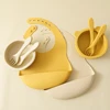 Mamaplan Baby Silicone Feeding Dishes Plate Sucker Bowl Waterproof Bib Solid Color Spoon Fork Children's Tableware Baby Stuff 1