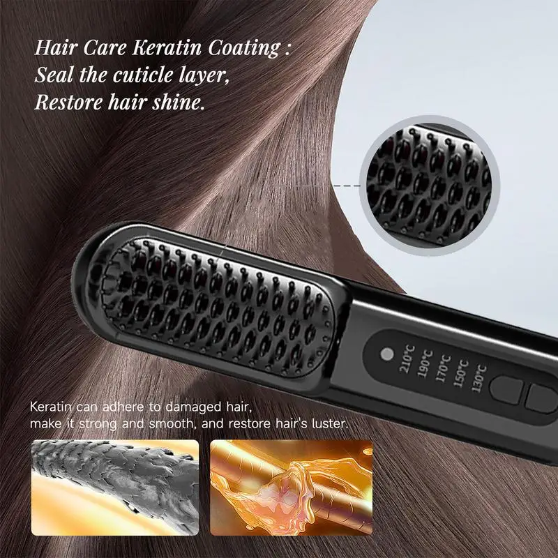 무선 헤어 스트레이트너 브러시, 휴대용 헤어 스트레이트너, 이온 스트레이트너 스타일링 빗, 헤어 스타일러 살롱용 USB 포함