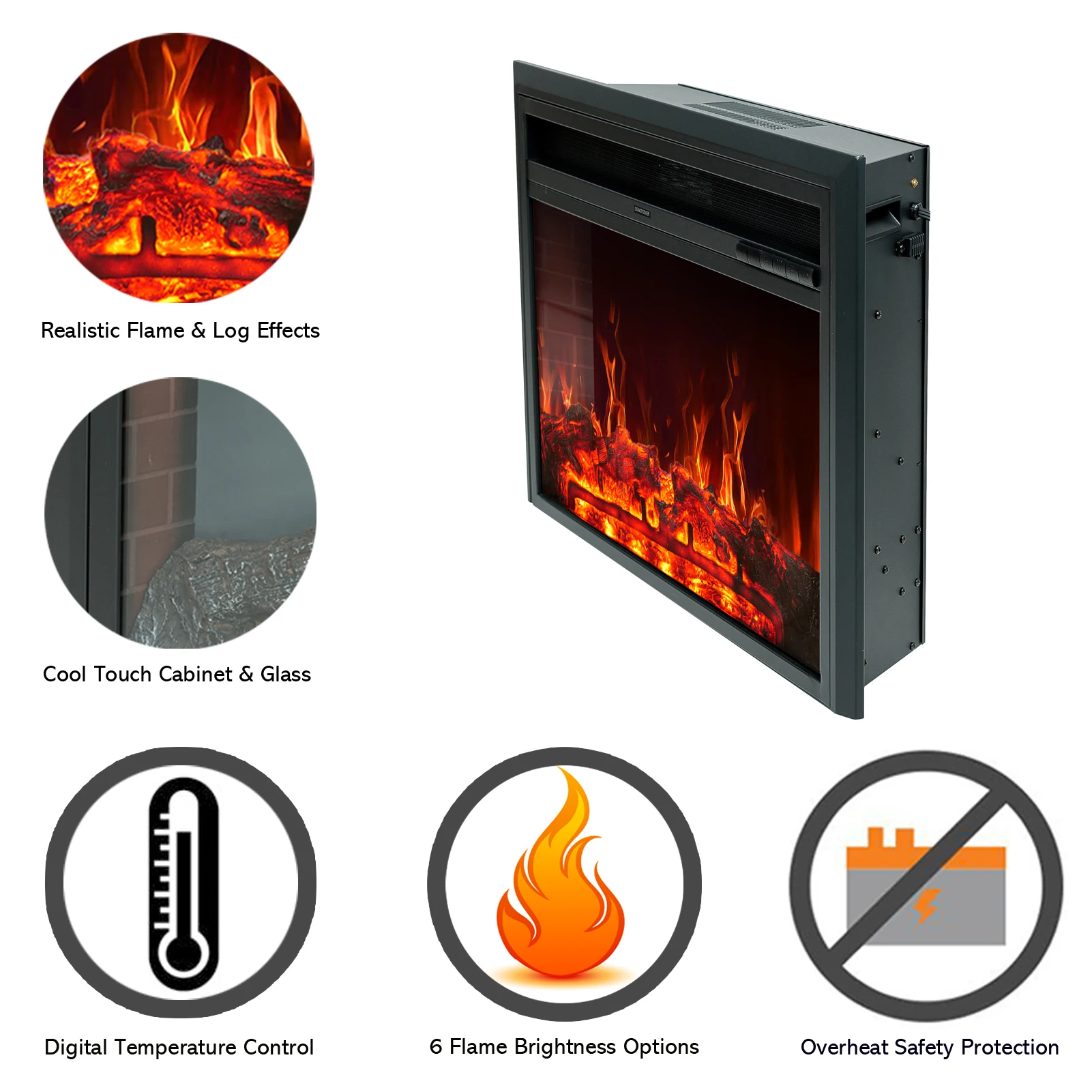 32 Inch Wide Electric Fireplace Insert, Portable Freestanding Heater with  Remote and Thermostat - AliExpress