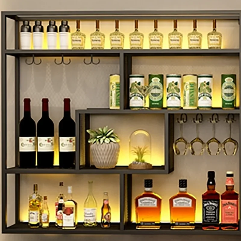 Bottles Restaurant Wine Cabinets Hanging Cellar Cocktail Patio Wine Racks Liquor Display Metal Botellero Vino Liquor Furniture