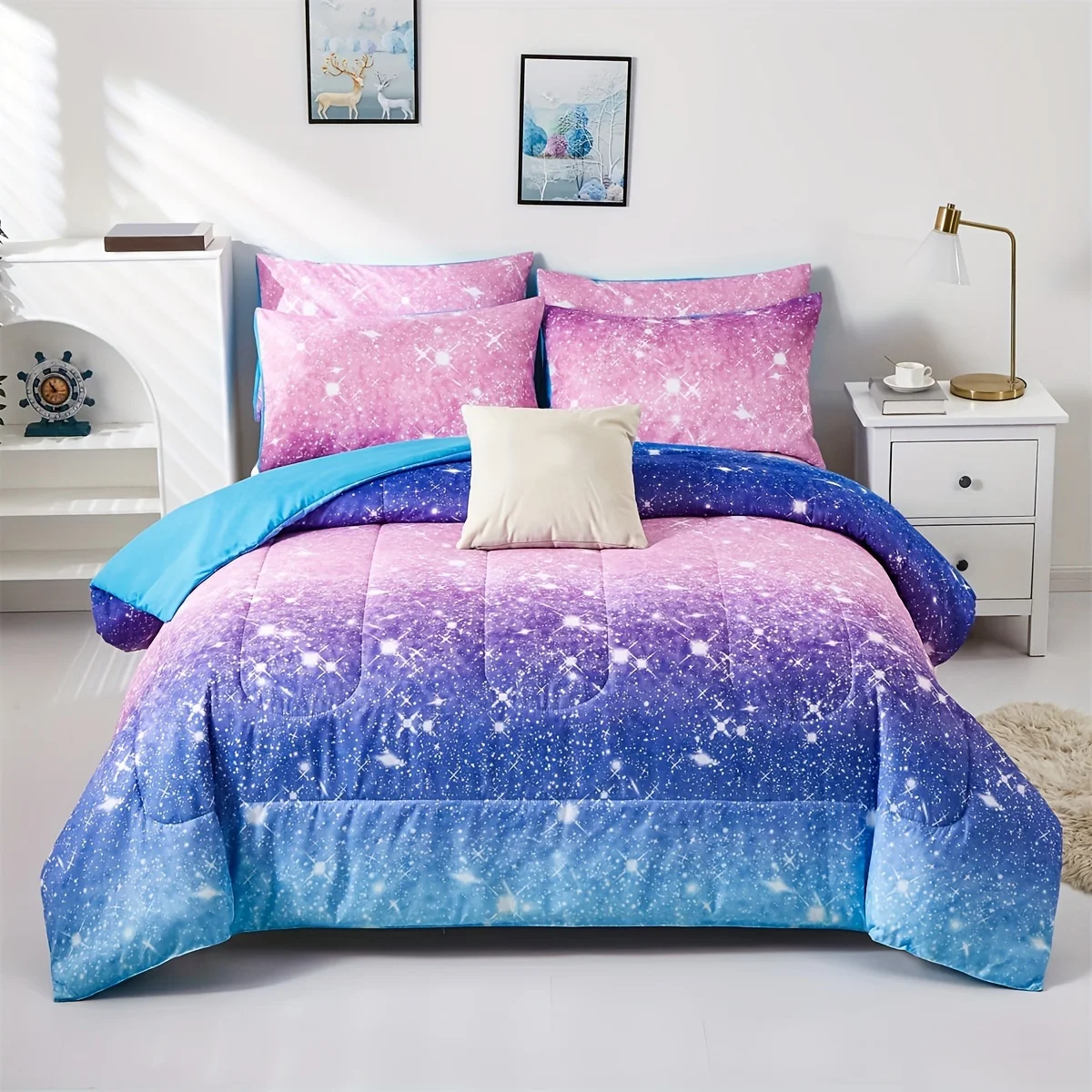 

2/3pcs Rainbow Glitter Quilt Set, Sparkling Twinkle Starlights, Gradient Pastel Comforter Set Bedding For Bedroom Decor (1 Quil