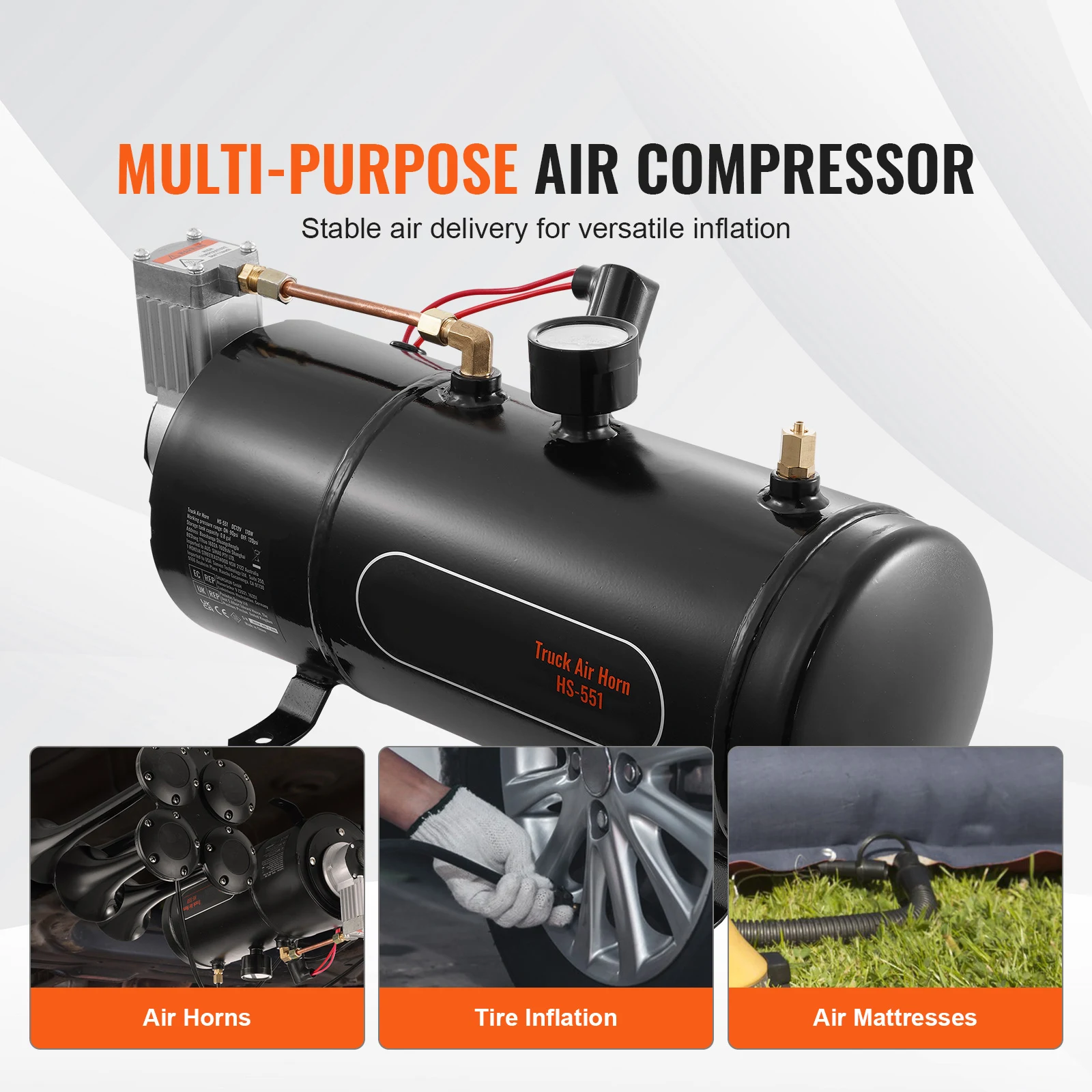 Air Compressor 12V with Tank 0.8Gal/3L for Train Horn