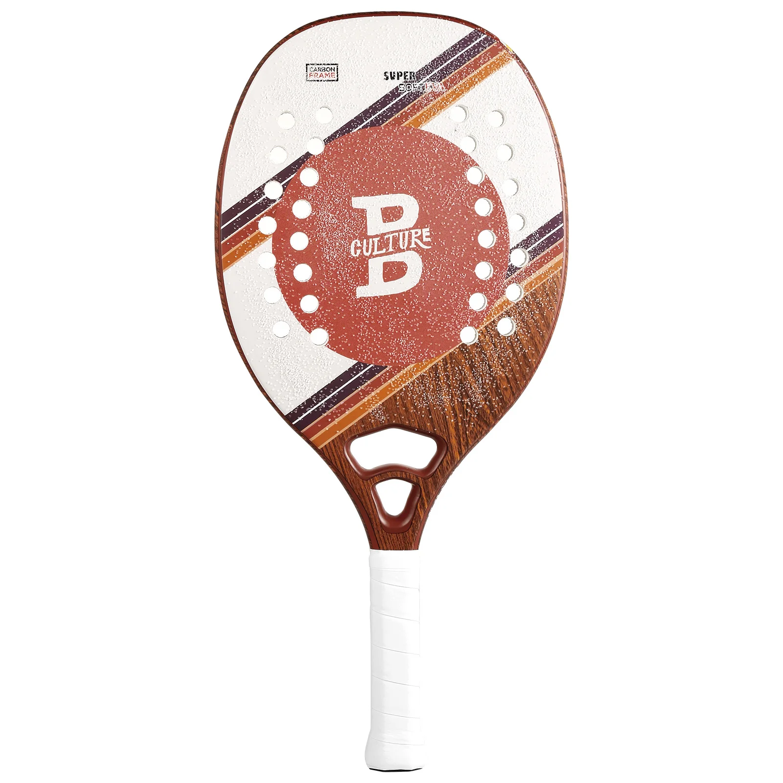 Beach Tennis Racket 3K Carbon EVA Soft 22mm Round Grit with Cover Bag